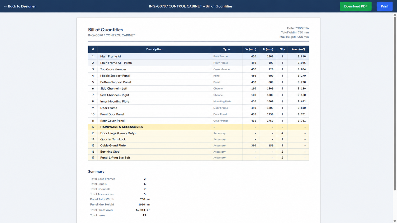 Bill of Quantities